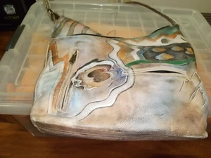 Anuschka Handpainted Leather Hobo Shoulder Bag Southwest Tribal Purse Handbag - Picture 1 of 15