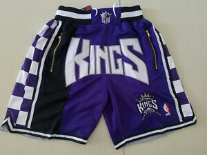 Sacramento Kings Basketball Shorts With pocket Vintage Mens Purple Size:S-XXL 