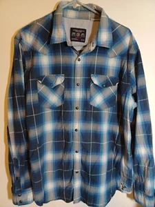 American Eagle Vintage Fit Pearl Snap Button Up Hemd Herren XL blau kariert - Bild 1 von 10