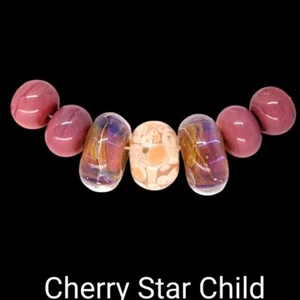 7x artisan handcrafted handmade glass beads NWT pink silverglass fritwork lge ho - Picture 1 of 7