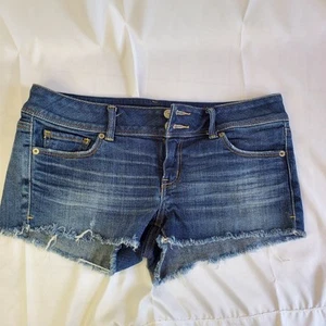 American Eagle Stretch Women 10 Denim Shorts Double Button Distressed Rawhem Y2K - Bild 1 von 6