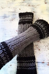 Warm & Soft Arm/Leg/Foot Warmers, 100% Wool, Gray, Black - Picture 1 of 2