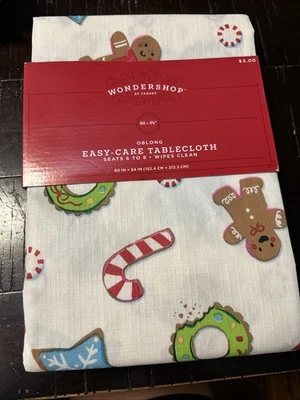 Wondershop Christmas Oblong Tablecloth 60x84 Candy Cane Gingerbread Man Wreath - Image 1 of 2