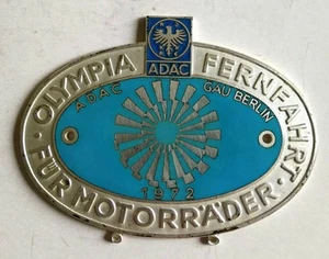 Plakietka Olympia Dalekobieżna jazda na motocykle ADAC Gau Berlin 1972 Emblemat Kolekcjoner - Zdjęcie 1 z 4