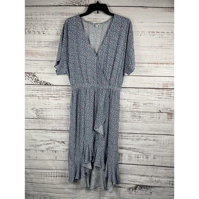 Vestido J Crew Mercantile Para Mujer Medio Azul Floral Cuello en V Volantes Midi Rayón Boho Foto 1 de 4