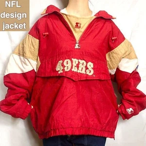 NFL Red Nylon Jacket Unisex Vintage Half Zip 90s Big Size L - Picture 1 of 10