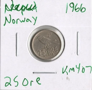 Münze Norwegen 25 Øre 1966 KM407 - Bild 1 von 2