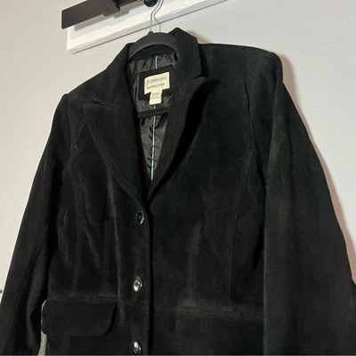 Chaqueta Blazer St. John's Bay Gamuza Lavable Negra Botón Frontal Talla Mediana Foto 1 de 4
