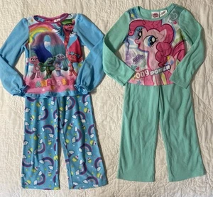 Lot of 2 - Girl's Long Sleeve Top & Pant Fleece Pajama Sets, 4/5 - Picture 1 of 3