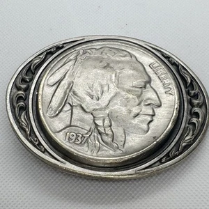 Siskiyou Buckle Co. 1988 Indian Head Buffalo 1937 Nickel Belt Buckle Vintage - Picture 1 of 5