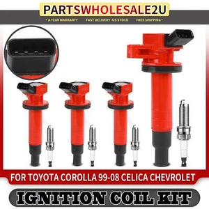 4x Red Ignition Coil + 4x Double Iridium Spark Plug Kit for Toyota Corolla 99-08 - Picture 1 of 9