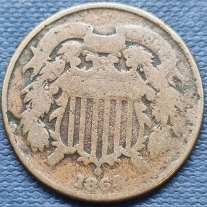 1864 Two Cent Piece 2c Circulated #66876 - Picture 1 of 2