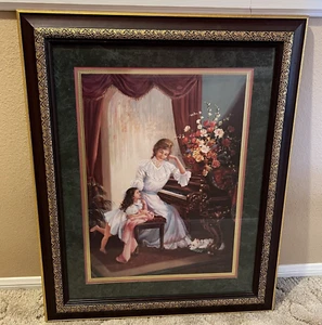 Lady and Little Girl at Piano Framed Print Home Interior 33"x27" - Picture 1 of 12