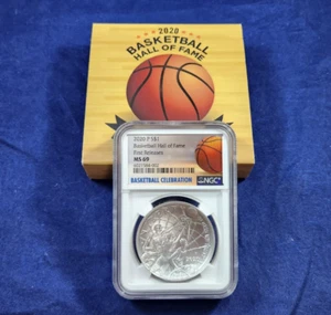 2020-P Basketball Hall of Fame Silver Dollar $1 NGC MS69 OGP First Releases - Picture 1 of 6