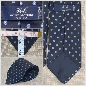 Brooks Brothers Tie - 346 Black W Blue Flower Geometric Pattern 60"Lx4"W - Picture 1 of 7
