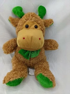 Kellytoy Brown Cow Bull Plush 12 Inch Green Ears Bow Feet Stuffed Animal Toy - Imagen 1 de 5