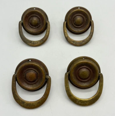 4 Antique Brass Hepplewhite or Drop Pull Drawer Pulls w/Old Screws Early 20th C? - Image 1 of 4