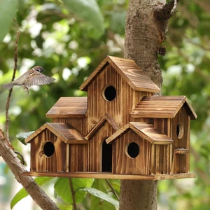Wooden Bird Houses for outside Hanging Clearance,6 Hole Handmade Natural Bird Ho - Picture 1 of 6