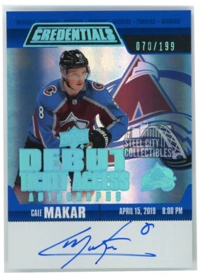 Cale Makar 2019-20 Upper Deck Credentials Debut Ticket RC Auto RTAA-CM 70/199 - Image 1 of 2