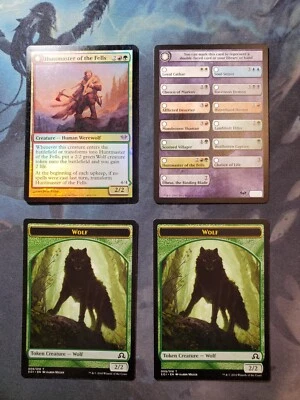 Huntmaster of the Fells (DKA Foil) w/ Checklist (DKA) & Wolf Token (SOI) x2 - Image 1 of 3