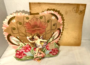 Vintage viktorianische Ära 3-D Stand-up VALENTINSKARTE mit 1902 datiertem Umschlag - Bild 1 von 3
