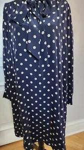 NWOT L.K.BENNETT EVIA Navy Blue Polka Dot Silk Midi Dress Pocket Size US 12 - Picture 1 of 14