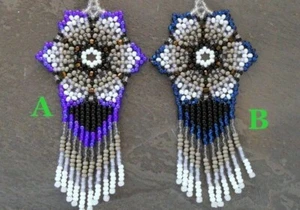 Blumen Ohrringe Indianer groß Boho American Rocailles Handarbeit Ohrring - Bild 1 von 2