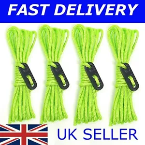 X4 FLUORESCENT GREEN Guy Line Ropes 3 Metre Tent Camping bright rope - Picture 1 of 3