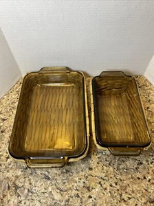 Anchor Ovenware Brown Glass 2qt Baking Dish & 1.5qt Loaf Dish w/Woven Trays - Picture 1 of 12