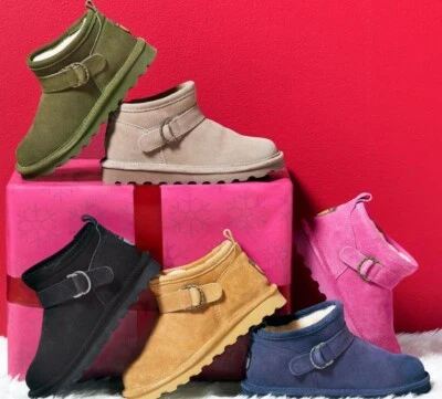 BEARPAW Women's Boots Suede Petite Bootie Lined with Shearling Six Colors New - Image 1 of 4