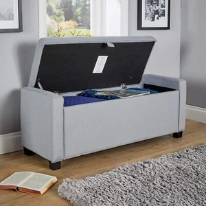 Verona Ottoman Storage Blanket Box Hopsack Fabric Seat Bench Foot Stool Grey - Picture 1 of 9