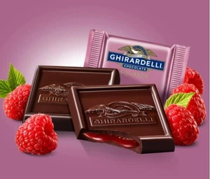 GHIRARDELLI Dark Chocolate RASPBERRY Squares WRAPPED - BULK BAG - VALUE PRICE!!! - Picture 1 of 4