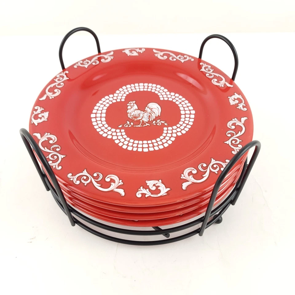 Temp-tations Doodle Doo Juego de (4) Placas de 8" con Estante de Alambre Rojo H440451 Foto 1 de 4