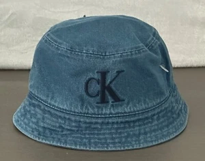 Calvin Klein Jeans Unisex Washed Embroidered Logo Bucket Hat Denim Blue NWT - Picture 1 of 12