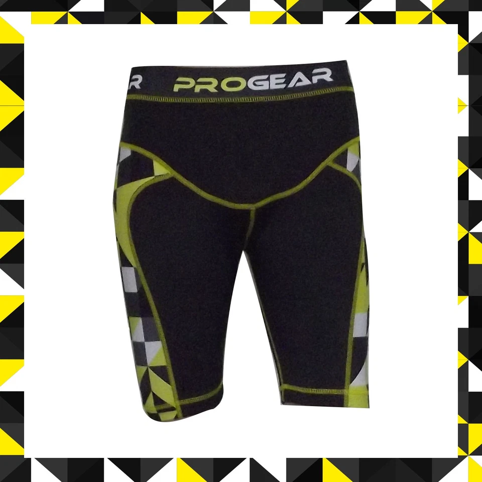 PULSE PROGEAR WOMENS GYM FITNESS YOGA RUNNING COMPRESSION SHORTS  BLACK & YELLOW - Image 1 of 1