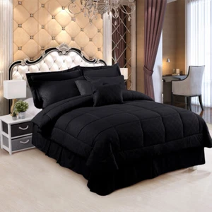 10pcs Comforter Set Bed in a Bag Comforter All Season Queen King Grey BGD Black - Picture 1 of 40