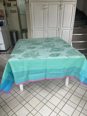 Mantel Le JACQUARD FRANCAIS 100% Algodón 69" x 69" Azul, Verde Nuevo En Caja Foto 1 de 4