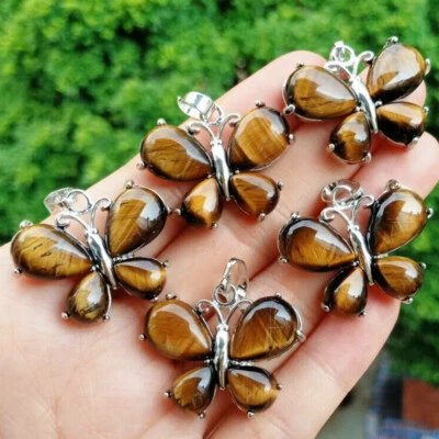 Colgantes de mariposa de piedra de ojo de tigre natural de 10 piezas Chakra Reiki amuleto curativo Foto 1 de 3