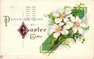 Vintage 1922 Easter Postcard Peace Be Thine with White Flowers Embossed - Picture 1 of 2