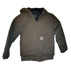 Carhartt Youth Jacket M 10/12 Canvas Hood Quilted Insulated Olive Green OJ8545-B - Picture 1 of 8