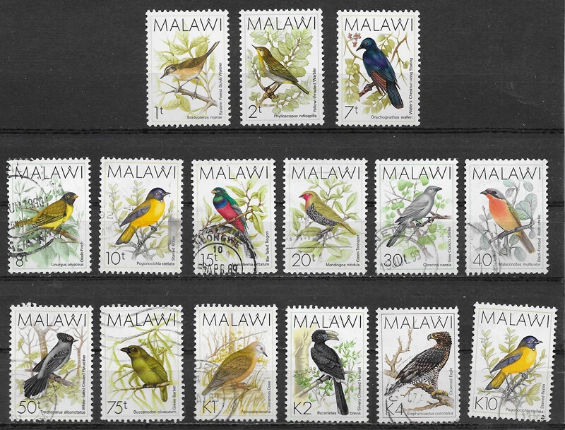 MALAWI , NYASALAND ,1988, BIRDS , SET OF 15 STAMPS , PERF , MNH/USED , CV$25.10 - Image 1 of 1