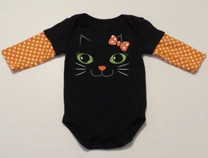Halloween Black Cat Kitty Face Bodysuit Size 0-3 mos  - Picture 1 of 4