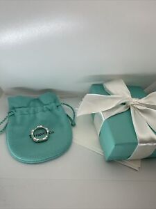 Brand New Tiffany & Co Silver Blue Enamel Signature Ring Band Size 4.5