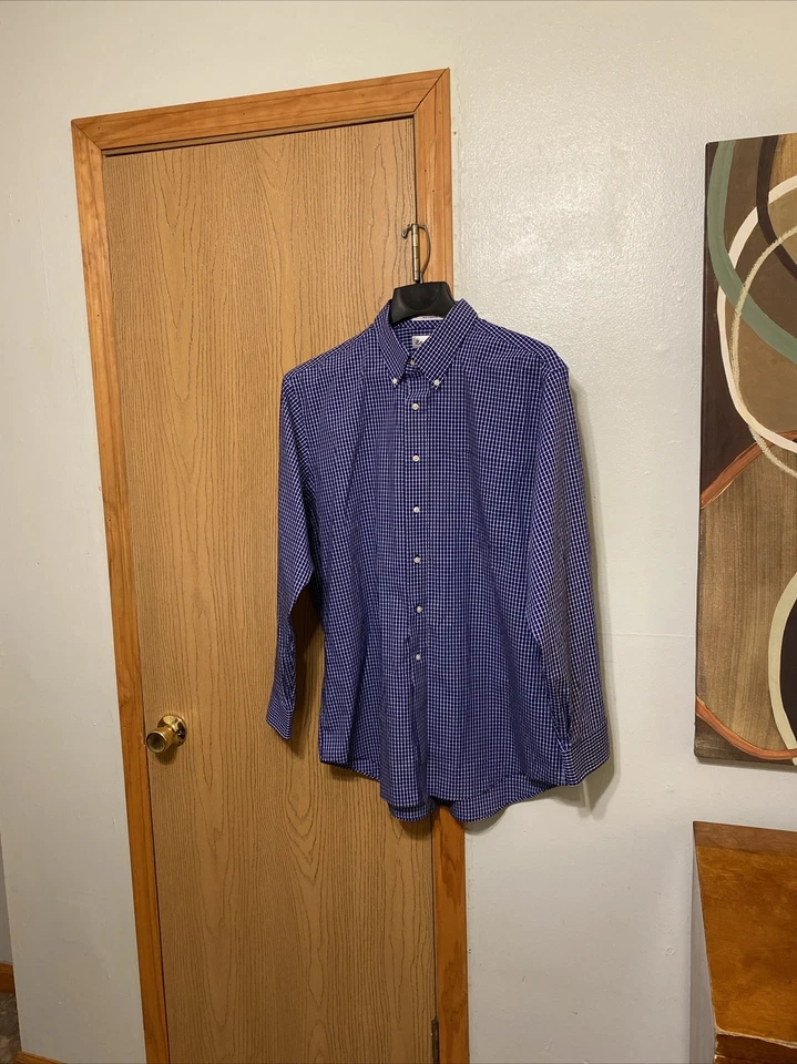 Camisa de Vestir Marshall Field's Talla 17.5 34/35 con Estampado a Cuadros Manga Larga - Usada en Excelente Condición Foto 1 de 3