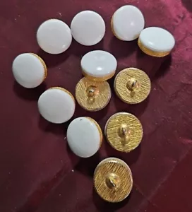 Marshmallow White And Golden Buttons 3/4" Metal Shank 12 Pcs. - Picture 1 of 7