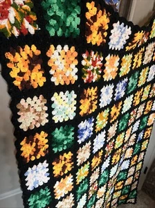 Vintage Granny Square Afghan Crochet Blanket Throw 50x60 Vintage Color Hand Made - Picture 1 of 15