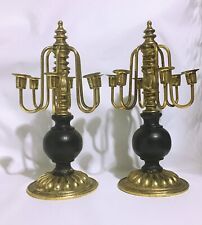 Pair Of Villy Vintage Metal Gilt and Wood Candelabra Midcentury Candle Holders