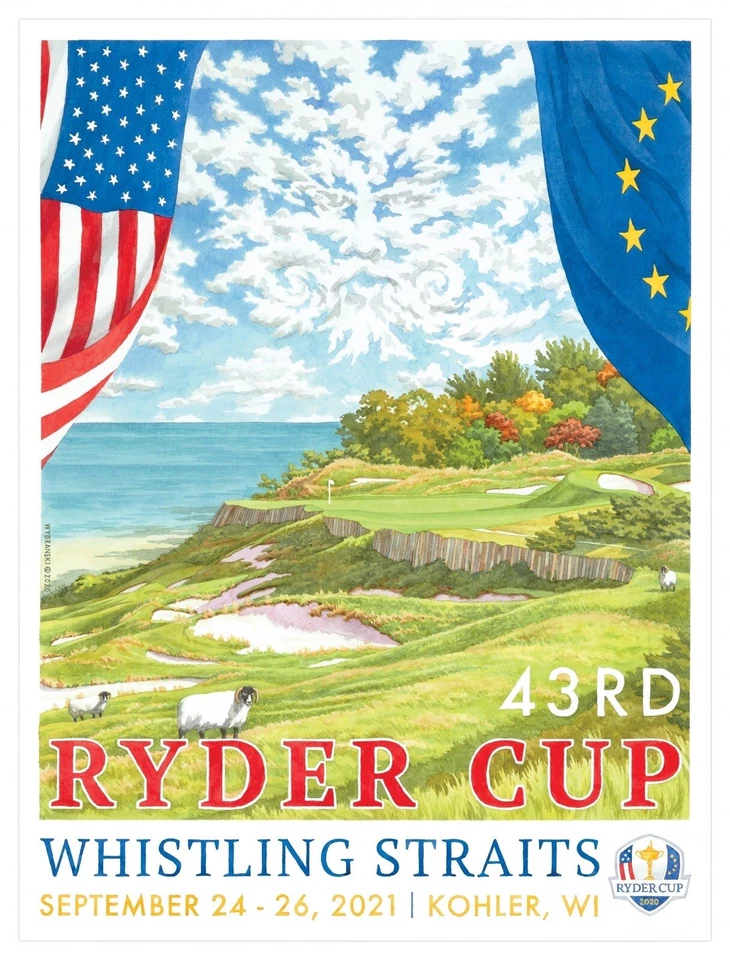 Официальный плакат 2021 43rd Ryder Cup Golf Whistling Straits США 18 дюймов x 24 дюйма - Изображение 1 из 4