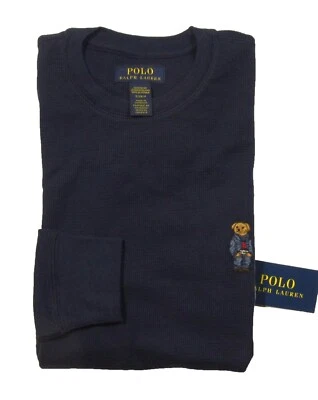Polo Ralph Lauren Para Hombre Azul Marino Denim Oso Tejido Gofre Térmico Cuello Redondo Camiseta Foto 1 de 4