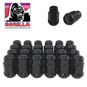 24 Gorilla Black Lug Nuts 14mm x 1.50 Bulge Acorn Seat 3/4" Hex 14x1.5 41148BC 